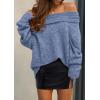 imagePRETTYGARDEN Womens Sweaters Spring Off The Shoulder Long Sleeve Top 2025 Outfits Loose Knitted Winter PulloverMist Blue