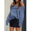 imagePRETTYGARDEN Womens Sweaters Spring Off The Shoulder Long Sleeve Top 2025 Outfits Loose Knitted Winter PulloverMist Blue