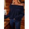 imagePRETTYGARDEN Womens Sweaters Spring Off The Shoulder Long Sleeve Top 2025 Outfits Loose Knitted Winter PulloverNavy