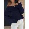 imagePRETTYGARDEN Womens Sweaters Spring Off The Shoulder Long Sleeve Top 2025 Outfits Loose Knitted Winter PulloverNavy