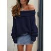 imagePRETTYGARDEN Womens Sweaters Spring Off The Shoulder Long Sleeve Top 2025 Outfits Loose Knitted Winter PulloverNavy