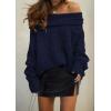 imagePRETTYGARDEN Womens Sweaters Spring Off The Shoulder Long Sleeve Top 2025 Outfits Loose Knitted Winter PulloverNavy
