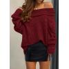 imagePRETTYGARDEN Womens Sweaters Spring Off The Shoulder Long Sleeve Top 2025 Outfits Loose Knitted Winter PulloverWine Red
