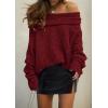 imagePRETTYGARDEN Womens Sweaters Spring Off The Shoulder Long Sleeve Top 2025 Outfits Loose Knitted Winter PulloverWine Red
