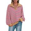imagePRETTYGARDEN Womens Oversized Striped Sweatshirts Spring Fall Trendy Casual Long Sleeve Button Up Tops Shirt Preppy ClothesStriped Red White