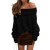 imagePRETTYGARDEN Womens Sweaters Spring Off The Shoulder Long Sleeve Top 2025 Outfits Loose Knitted Winter PulloverBlack