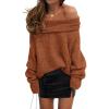 imagePRETTYGARDEN Womens Sweaters Spring Off The Shoulder Long Sleeve Top 2025 Outfits Loose Knitted Winter PulloverBrick Red