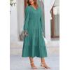 imagePRETTYGARDEN Womens Spring Fall Maxi Dress Long Sleeve V Neck Tiered Ruffle Flowy A Line Cocktail Party DressesBlue Green