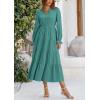 imagePRETTYGARDEN Womens Spring Fall Maxi Dress Long Sleeve V Neck Tiered Ruffle Flowy A Line Cocktail Party DressesBlue Green