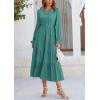 imagePRETTYGARDEN Womens Spring Fall Maxi Dress Long Sleeve V Neck Tiered Ruffle Flowy A Line Cocktail Party DressesBlue Green