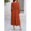 imagePRETTYGARDEN Womens Spring Fall Maxi Dress Long Sleeve V Neck Tiered Ruffle Flowy A Line Cocktail Party DressesBrick Red