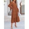imagePRETTYGARDEN Womens Spring Fall Maxi Dress Long Sleeve V Neck Tiered Ruffle Flowy A Line Cocktail Party DressesBrown