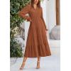 imagePRETTYGARDEN Womens Spring Fall Maxi Dress Long Sleeve V Neck Tiered Ruffle Flowy A Line Cocktail Party DressesBrown