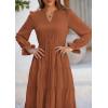 imagePRETTYGARDEN Womens Spring Fall Maxi Dress Long Sleeve V Neck Tiered Ruffle Flowy A Line Cocktail Party DressesBrown
