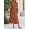 imagePRETTYGARDEN Womens Spring Fall Maxi Dress Long Sleeve V Neck Tiered Ruffle Flowy A Line Cocktail Party DressesBrown