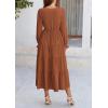 imagePRETTYGARDEN Womens Spring Fall Maxi Dress Long Sleeve V Neck Tiered Ruffle Flowy A Line Cocktail Party DressesBrown