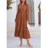 imagePRETTYGARDEN Womens Spring Fall Maxi Dress Long Sleeve V Neck Tiered Ruffle Flowy A Line Cocktail Party DressesBrown
