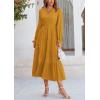 imagePRETTYGARDEN Womens Spring Fall Maxi Dress Long Sleeve V Neck Tiered Ruffle Flowy A Line Cocktail Party DressesBrown Yellow