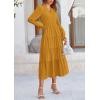imagePRETTYGARDEN Womens Spring Fall Maxi Dress Long Sleeve V Neck Tiered Ruffle Flowy A Line Cocktail Party DressesBrown Yellow