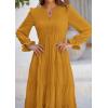 imagePRETTYGARDEN Womens Spring Fall Maxi Dress Long Sleeve V Neck Tiered Ruffle Flowy A Line Cocktail Party DressesBrown Yellow