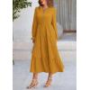 imagePRETTYGARDEN Womens Spring Fall Maxi Dress Long Sleeve V Neck Tiered Ruffle Flowy A Line Cocktail Party DressesBrown Yellow