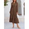 imagePRETTYGARDEN Womens Spring Fall Maxi Dress Long Sleeve V Neck Tiered Ruffle Flowy A Line Cocktail Party DressesCoffee