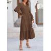 imagePRETTYGARDEN Womens Spring Fall Maxi Dress Long Sleeve V Neck Tiered Ruffle Flowy A Line Cocktail Party DressesCoffee