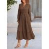 imagePRETTYGARDEN Womens Spring Fall Maxi Dress Long Sleeve V Neck Tiered Ruffle Flowy A Line Cocktail Party DressesCoffee