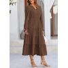 imagePRETTYGARDEN Womens Spring Fall Maxi Dress Long Sleeve V Neck Tiered Ruffle Flowy A Line Cocktail Party DressesCoffee