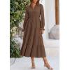 imagePRETTYGARDEN Womens Spring Fall Maxi Dress Long Sleeve V Neck Tiered Ruffle Flowy A Line Cocktail Party DressesCoffee