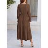 imagePRETTYGARDEN Womens Spring Fall Maxi Dress Long Sleeve V Neck Tiered Ruffle Flowy A Line Cocktail Party DressesCoffee