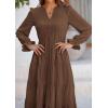 imagePRETTYGARDEN Womens Spring Fall Maxi Dress Long Sleeve V Neck Tiered Ruffle Flowy A Line Cocktail Party DressesCoffee