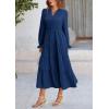 imagePRETTYGARDEN Womens Spring Fall Maxi Dress Long Sleeve V Neck Tiered Ruffle Flowy A Line Cocktail Party DressesDark Blue