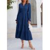 imagePRETTYGARDEN Womens Spring Fall Maxi Dress Long Sleeve V Neck Tiered Ruffle Flowy A Line Cocktail Party DressesDark Blue