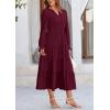 imagePRETTYGARDEN Womens Spring Fall Maxi Dress Long Sleeve V Neck Tiered Ruffle Flowy A Line Cocktail Party DressesDark Wine Red