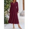 imagePRETTYGARDEN Womens Spring Fall Maxi Dress Long Sleeve V Neck Tiered Ruffle Flowy A Line Cocktail Party DressesDark Wine Red