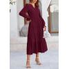 imagePRETTYGARDEN Womens Spring Fall Maxi Dress Long Sleeve V Neck Tiered Ruffle Flowy A Line Cocktail Party DressesDark Wine Red