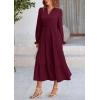 imagePRETTYGARDEN Womens Spring Fall Maxi Dress Long Sleeve V Neck Tiered Ruffle Flowy A Line Cocktail Party DressesDark Wine Red