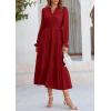 imagePRETTYGARDEN Womens Spring Fall Maxi Dress Long Sleeve V Neck Tiered Ruffle Flowy A Line Cocktail Party DressesJujube Red