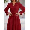 imagePRETTYGARDEN Womens Spring Fall Maxi Dress Long Sleeve V Neck Tiered Ruffle Flowy A Line Cocktail Party DressesJujube Red