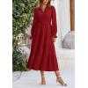 imagePRETTYGARDEN Womens Spring Fall Maxi Dress Long Sleeve V Neck Tiered Ruffle Flowy A Line Cocktail Party DressesJujube Red