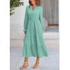 imagePRETTYGARDEN Womens Spring Fall Maxi Dress Long Sleeve V Neck Tiered Ruffle Flowy A Line Cocktail Party DressesLight Green