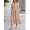 imagePRETTYGARDEN Womens Spring Fall Maxi Dress Long Sleeve V Neck Tiered Ruffle Flowy A Line Cocktail Party DressesLight Khaki