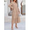 imagePRETTYGARDEN Womens Spring Fall Maxi Dress Long Sleeve V Neck Tiered Ruffle Flowy A Line Cocktail Party DressesLight Khaki