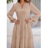 imagePRETTYGARDEN Womens Spring Fall Maxi Dress Long Sleeve V Neck Tiered Ruffle Flowy A Line Cocktail Party DressesLight Khaki