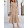 imagePRETTYGARDEN Womens Spring Fall Maxi Dress Long Sleeve V Neck Tiered Ruffle Flowy A Line Cocktail Party DressesLight Khaki