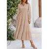 imagePRETTYGARDEN Womens Spring Fall Maxi Dress Long Sleeve V Neck Tiered Ruffle Flowy A Line Cocktail Party DressesLight Khaki