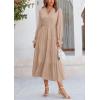 imagePRETTYGARDEN Womens Spring Fall Maxi Dress Long Sleeve V Neck Tiered Ruffle Flowy A Line Cocktail Party DressesLight Khaki