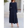 imagePRETTYGARDEN Womens Spring Fall Maxi Dress Long Sleeve V Neck Tiered Ruffle Flowy A Line Cocktail Party DressesNavy