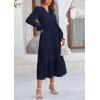 imagePRETTYGARDEN Womens Spring Fall Maxi Dress Long Sleeve V Neck Tiered Ruffle Flowy A Line Cocktail Party DressesNavy